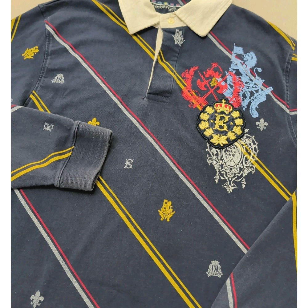 Vtg Enyce Blue Multicolor Stripe Rugby Long Slv Polo Sz L Y2K Chest Patch Crest